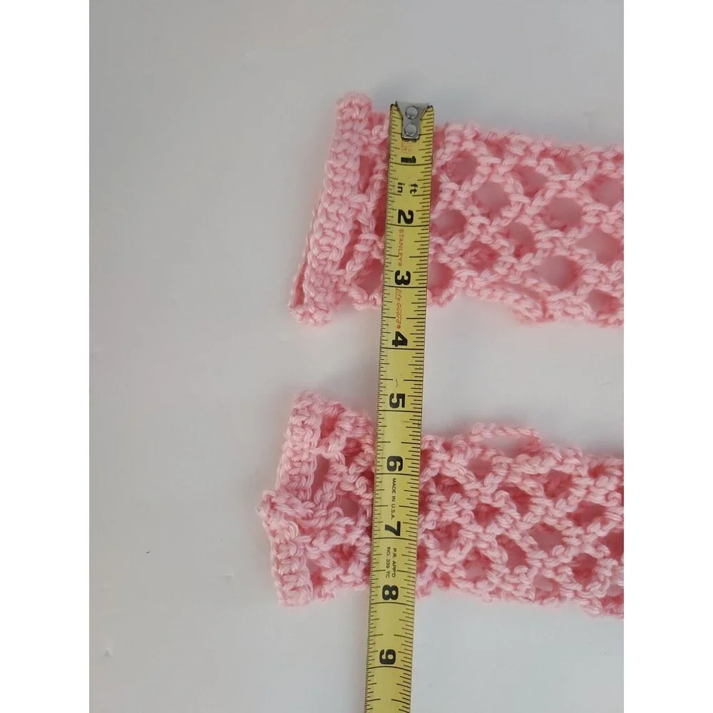 Fishnet Homemade Pink Crochet Long Fingerless Gloves Mesh Goth NEW
